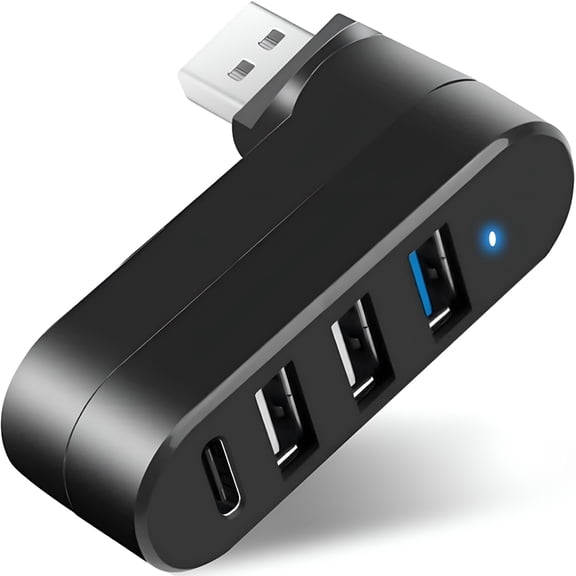 GJX 4-Port Usb 3.0 Hub [90/180 Degree Rotatable],Usb Splitter with Pd-In 5W Usb C Port,Usb Extender for Laptop,Car,and More