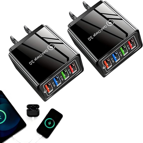 GJX 4-Port Wall Charger with Intelligent Temperature Control&Fast Charging for Iphone,Android,And Other Devices