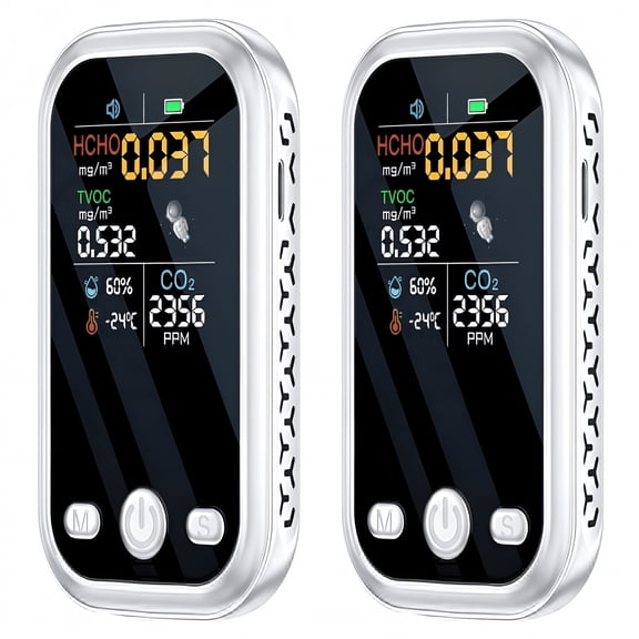 GJX 4-in-1 Handheld Carbon Monoxide Detector, Low PPM Carbon Monoxide Detector, Real-Time CO, CO, Temperature & Humidity Readings for Home, Office & Vacation (2Pcs)