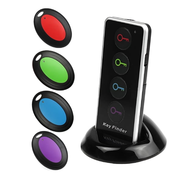 GJX 4-in-1 Wireless Key Finder with LED Light, Remote Item Locator with Loud Sound, No App Required, 100ft Range for Keys Wallet Glasses Pet Collar, Battery Operated