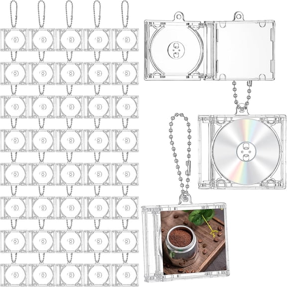 GJX 40 Pcs Mini Cd Keychain Album Case,Plastic Player Shaped Cd Cases Clear Dvd Cover Dvd Jewel Keyring Blank Mini Compact Disc Holder Pendant Personalized for Diy Backpack Hanging Decor