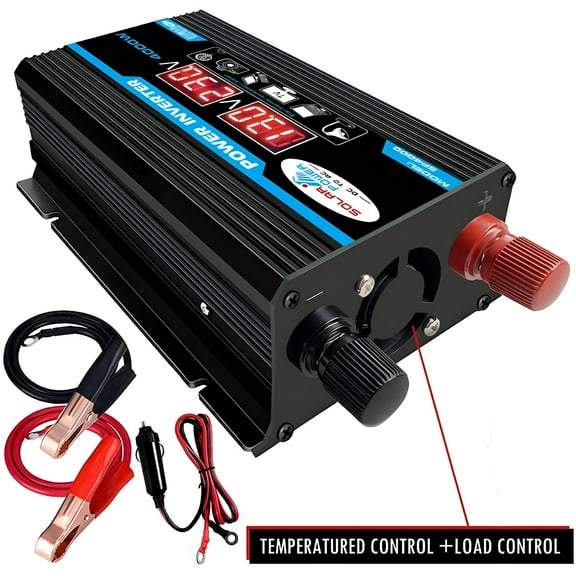 GJX 4000W Pure Sine Wave Inverter, 12V to 110V, Dual AC Sockets, Remote Control, 1-Pack