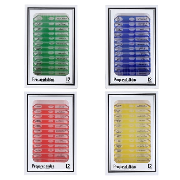 GJX 48 Pcs Prepared Microscope Slides Set Insects Animals Flowers Plants Plastic Sample Specimens for Students Education Prepared Microscope Slides Set