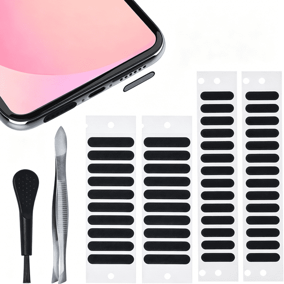 GJX 48Pcs Universal Phone Speaker Dust Protector Cover Mesh Stickers Compatible with Iphone 17 16 15 Pro Max,Iphone 14,13,12,Samsung S23-S20,Included Cleaning Brush&Tweezer