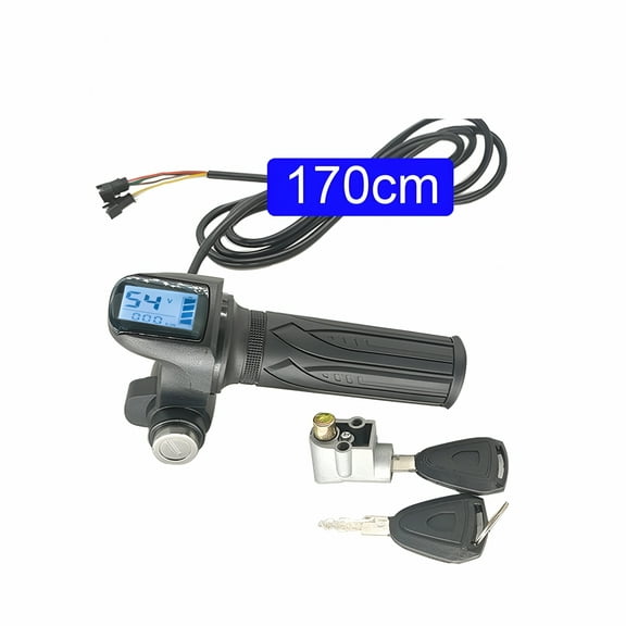 GJX 48V E-Bike Throttle Handle With Lcd Display 170Cm Cable & 2 Keys - Electric Bicycle Accelerator Grip For Handlebar Control - Compatible With Various E-Bike Models