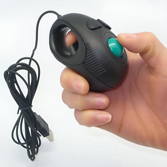 GJX 4D USB Trackball Mouse, Mini Portable Wired Computer Mouse with Thumb Scroll, Ergonomic Design for PC Laptop, Plug and Play for Office Gaming Travel, 800 DPI