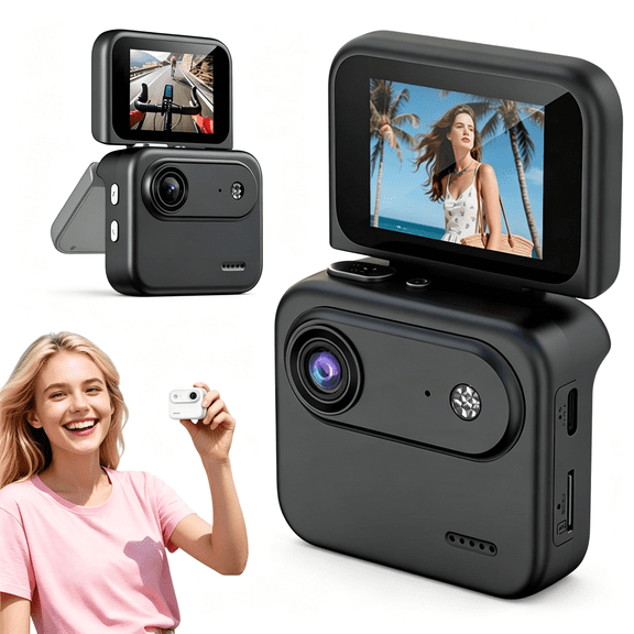 GJX 4K 360 Action Camera with Flip Screen,140 Wide-Angle Lens,Anti-Shake,Black,Abs,For Cycling,Motorcycling & Pov Vlogging Adventures Anti-Shake 140 Wide-Angle Flip Screen Action Camera