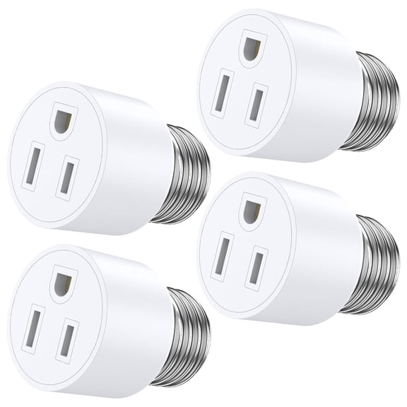 GJX 4Pack Light Socket to Plug Adapter Convert E26/E27 Light Socket to 3 Prong Outlet Adapter and Bulb Plug Converter for Garage Porch Basement Outdoor(White)