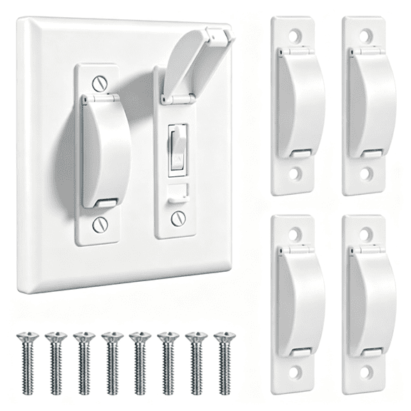GJX 4Pc Light Switch Cover Guard,White Light Switch Lock,Light Switch Guard,Child Proof Light Switch Cover to Prevent Accidental On/Off from Kids,Pets&Bumps,Includes Screws