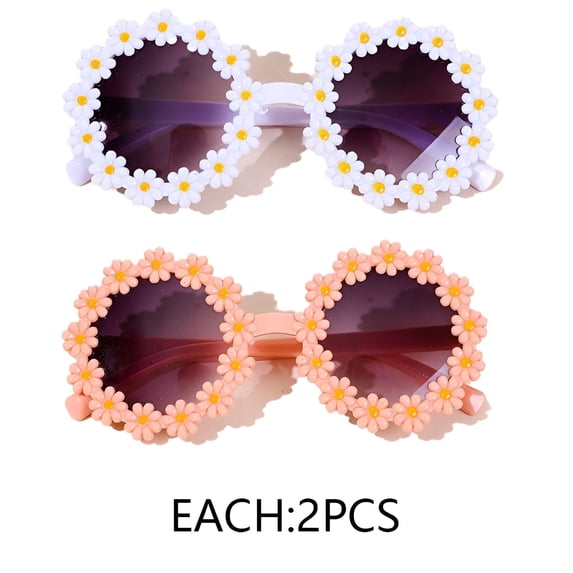 HBMYN 4Pcs Baby Sunglasses,Daisy Flower Design Toddler Sunglasses Age 2-4,Style1