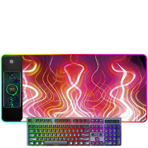 GJX 4Pcs Computer Accessories,Hd Printing Wireless Mouse,Extra-Large Size Rechargeable Design Desk Cover,Style3