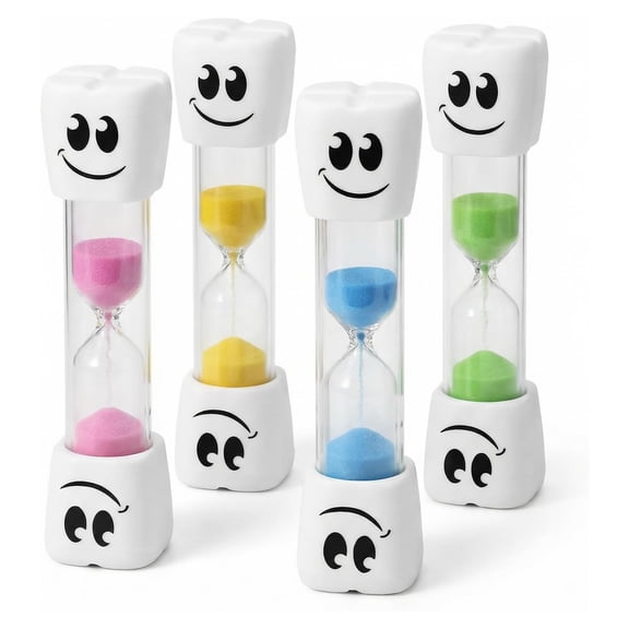GJX 4Pcs Timer Assorted Colors, Smile Pattern Plastic Unbreakable Hour Glass, 2 Minute Toothbrush Timer for Kids