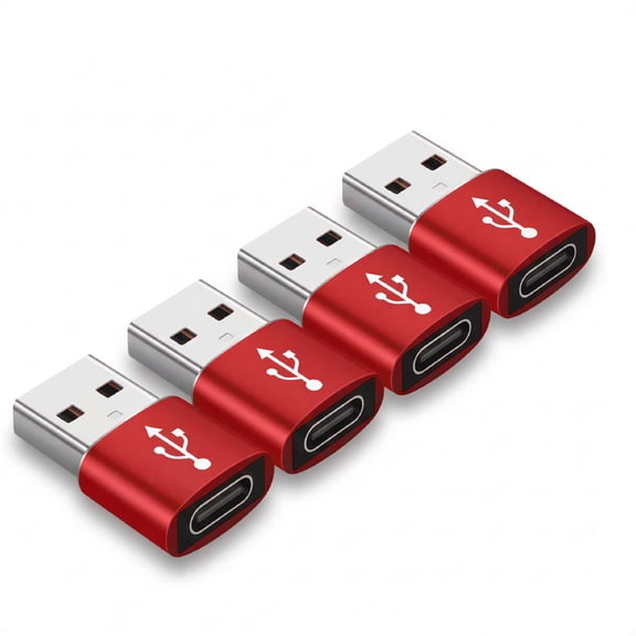GJX 4Pcs Usb A to Usb Type C Adapter,Fast Charging and Usb A to Type C Cable Adapter,Reversible Type-C Connector Compact Design F Usb C Converter,Red