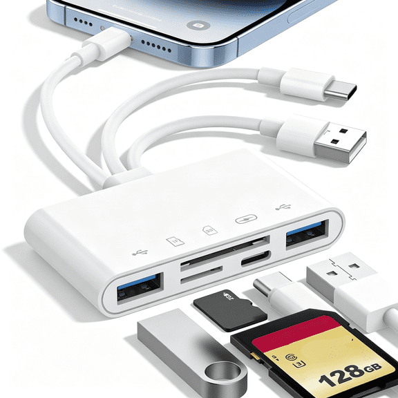 GJX 5-In-1 Memory Card Reader, Usb Otg Adapter&Sd Card Reader for Iphone Mac Usb C and Usb a Devices with 5 Slots of Pd 60W/Dual Usb/Tf/Sd Card, Camera Adapter Supports Sd/Micro Sd/Sdhc/Sdxc/Mmc