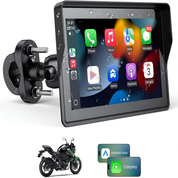 GJX 5 Inch Motorcycle GPS Navigation System with Carplay and Android Auto Portable Screen with Dual Bluetooth, Navigation, Siri, Google AssistantNot Included TPMS