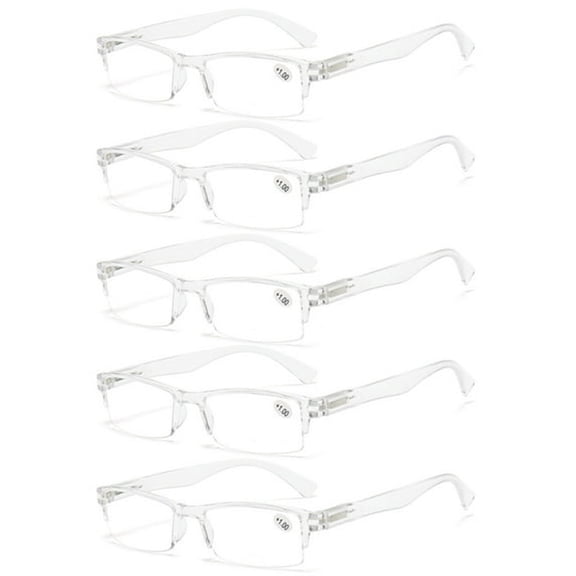 GJX 5 Pairs of Transparent Retro Rectangle Spring Hinge Reading Glasses 2.50 for Men and Women,Clear Half Rimless Lightweight Plastic Readers +2.50