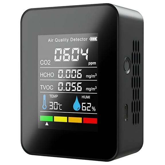 GJX 5 in 1 CO2 Meter Temperature Humidity Air Quality Monitor Carbon Dioxide Detector (Black)