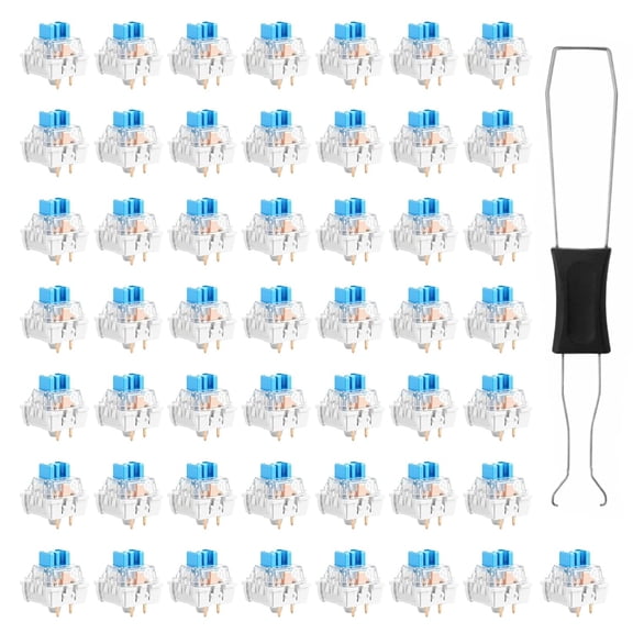 GJX 50 PCS Blue Mechanical Keyboard Switches, 3 Pin Blue Clicky Switches with Switch Puller Waterproof Keyboard Clicker Keys Replacement for Gaming Keyboards