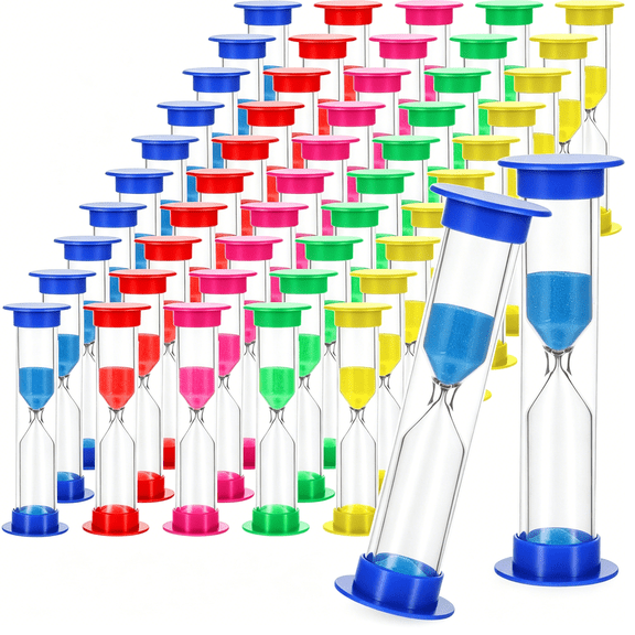 GJX 50 Pcs 2 Minute Sand Timer for Kids, Multicolor Plastic Sand Clock Timer, Mini Hourglass Bulk Sand Clock Timer for Adult Kids in Classroom Kitchen Games Office School