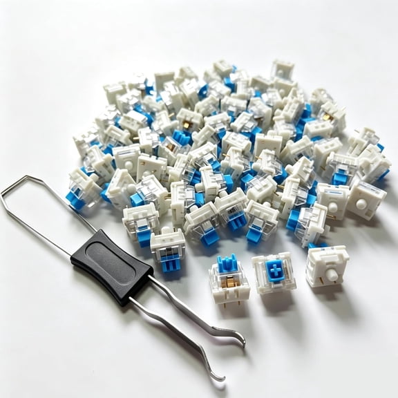 GJX 50 Pcs Blue 3-Pin Pre-Lubricated Tactile Mechanical Keyboard Switches, Dust-Proof Replacement with Disassembly Tool for LED Gaming Keyboards, DIY 3D Printed Keypads & Clickers for 3D Prints