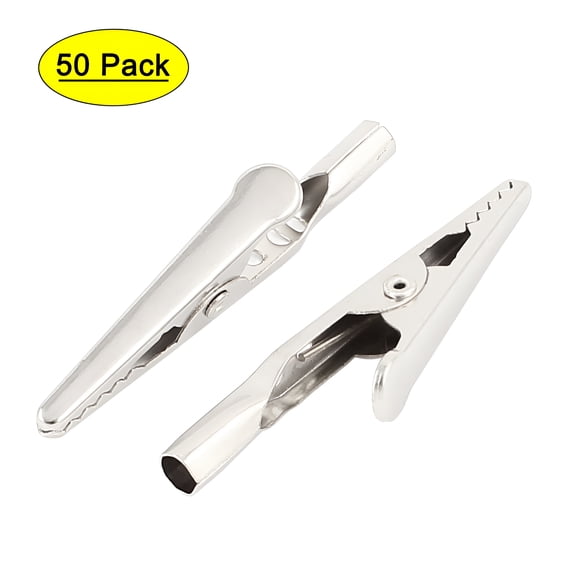 GJX 50 Pcs Silver Alligator Clips, Non-Insulated Metal Crocodile Clamps for Electrical Circuit Testing, Battery Wire Connectors, Soldering and DIY Repair Work