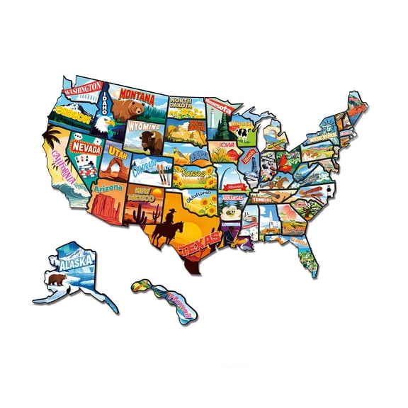 GJX 50 Pcs United States Map Fridge Magnets Usa Souvenirs Us Individual State&Province Refrigerator Magnets Set for Travel Gift Destination of States Visited(Elegant,Become a Map)