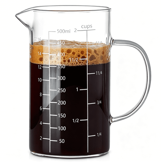 GJX 500ML 2 CUP Glass Liquid Measuring Cup With Handle, High Borosilicate Glass Three Scales (OZ, Cup, ML/CC) for Kitchen or Restaurant, V-Shaped Spout Glass Measuring Beaker, Easy To Read