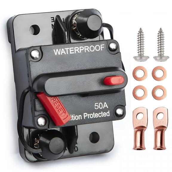 GJX 50A Amp Circuit Breaker for Boat Trolling Motor Marine ATV Vehicle Stereo Audio Battery Solar System Inline Fuse with Manual Reset Switch Waterproof DC 12V-48V