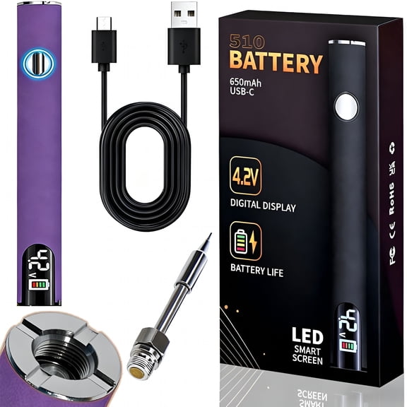 GJX 510 Thread Battery Professional Cordless Soldering Iron with LED Display Precise Temp Control USB-C Rechargeable 650mAh Electric Purple Soldering Pen, 3-Speed Adjustment