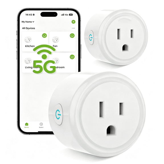 GJX 5G 15A Wifi Smart Plug Compatible with Alexa and Google Home, Outlet Timer Smart Home Wifi Outlet Timer with Remote Control, 5Ghz and 2.4Ghz Wi-Fi Sockets, Etl Fcc Listed, White, 2 Pack