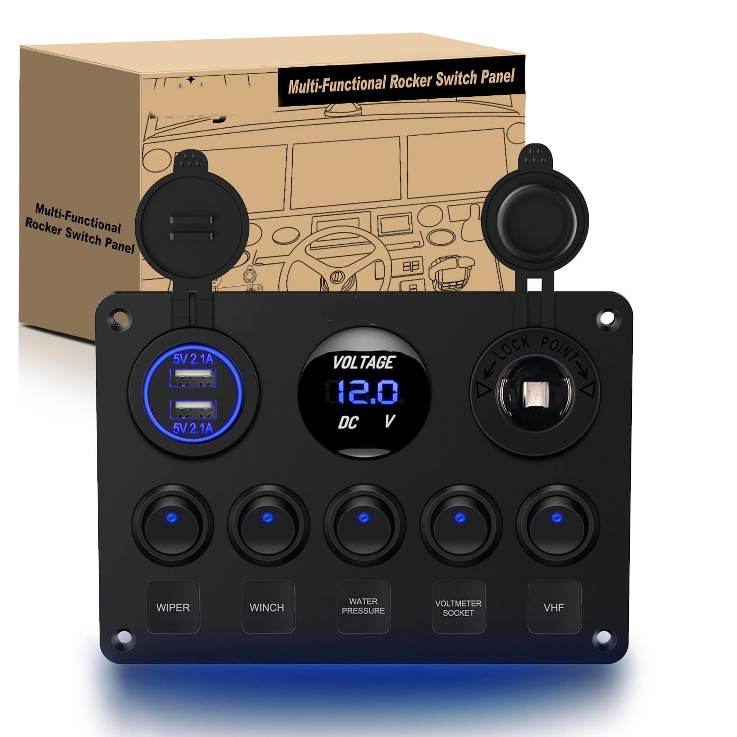GJX 5Gang Multi-Function 5 Gang Rocker Dual Usb Charger + Digital ...