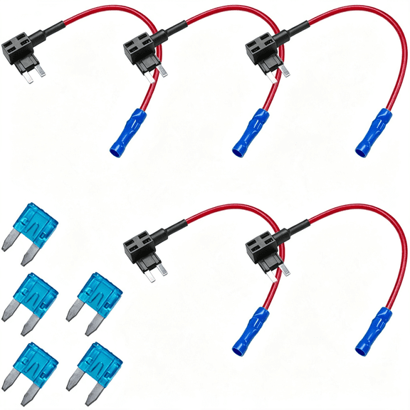 GJX 5Pcs 12V Car Add a Circuit Fuse Tap Add-A-Circuit Fuse Tap Adapter, Automotive Fuse Holder with 15 Amp Blade Fuses, Mini Atm Apm Blade Fuses Holder for Cars, Trucks, Boats