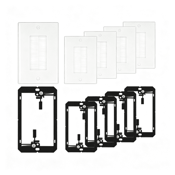 GJX 5Pcs Brush Wall Plate with Low Voltage Mounting Bracket,Cable Pass through Wall Plate for Wires,Single Gang Cable Access Strap,Wall Socket-White
