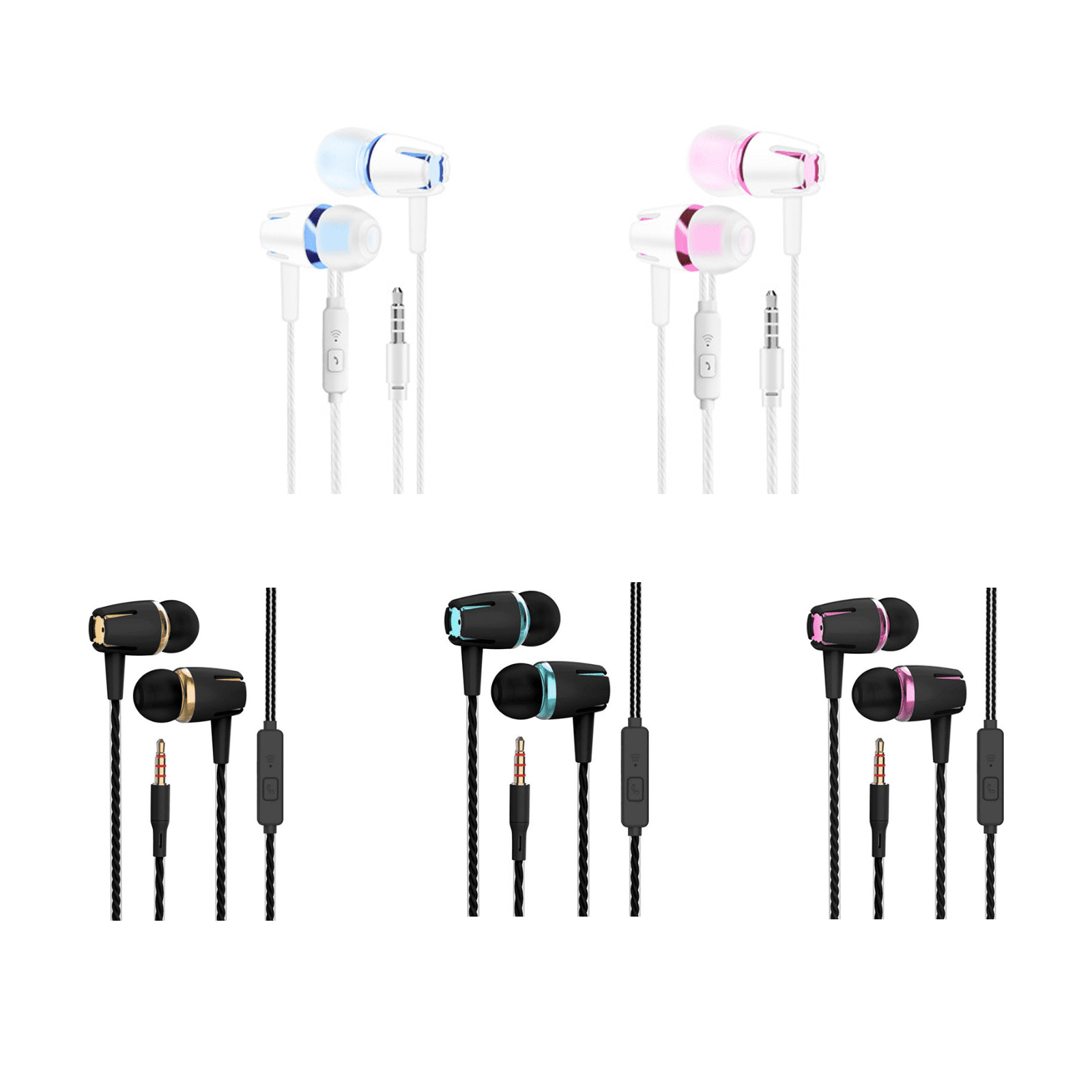 GJX 5Pcs Wired Earbuds,Comfortable Noise-Cancelling Headphones,Versatile Earbuds for Xiaomi, Oppo, Huawei, Vivo
