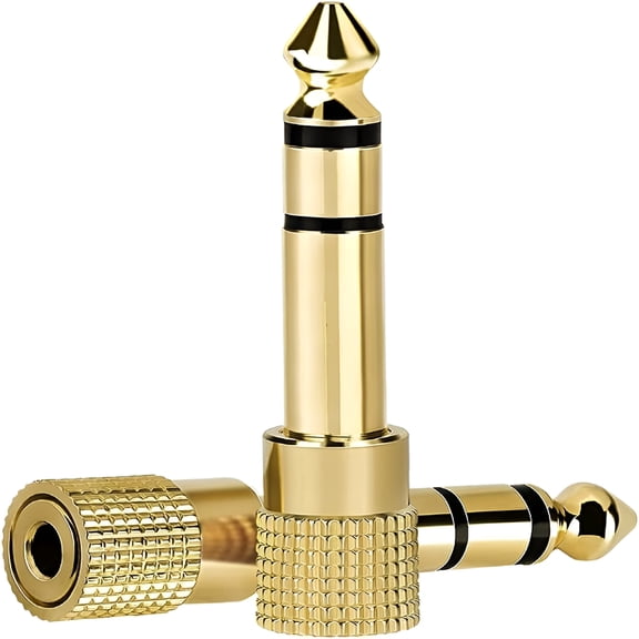 GJX 6.35mm Male to 3.5mm Female Audio Adapter 2 Pack, 1/4 Inch to 1/8 Inch Stereo Headphone Jack Converter, Gold Plated TRS Cable for Amplifiers, Mixers, Home Theater, Recording, Black