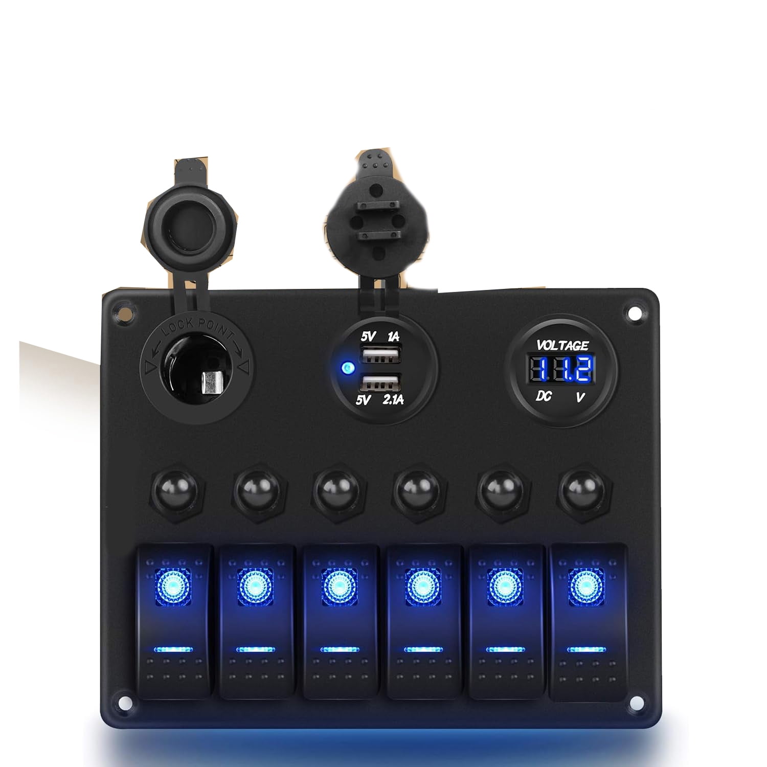 GJX 6 Gang on Off Rocker Switch Panel 12V Voltmeter Dual Usb Charger ...