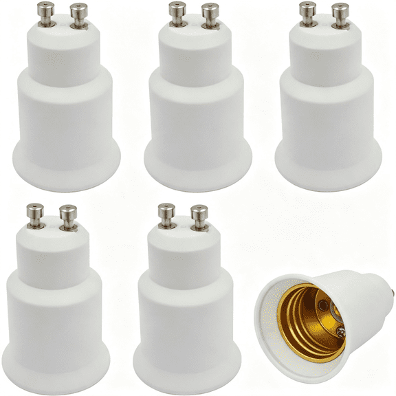 GJX 6-Pack Gu10 to E26/E27 Adapter, Gu10 to Standard Screw in Base(E26/E27) Socket Adapter Converter, Heat Resistant Material, Anti-Corrosion Gu10