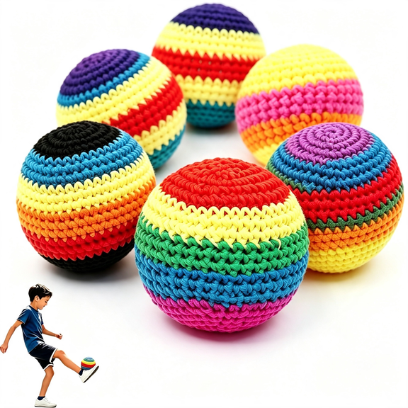 GJX 6-Pack Hacky Footbag Sack, Colorful Crochet Footbag Sacks, 2 2026 Knitted Footbags, Soft Pellet-Filled for Skill Training, Soft Pellet Filled Sack for Skill Training(Random Color)