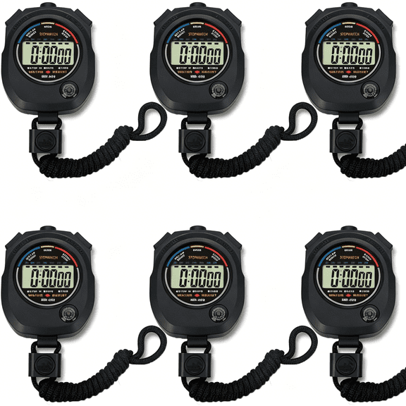 GJX 6 Pack Multi-Function Electronic Digital Sport Stopwatch Timer, Large Display with Date Time and Alarm Function,Suitable for Sports Coaches Fitness Coaches and Referees
