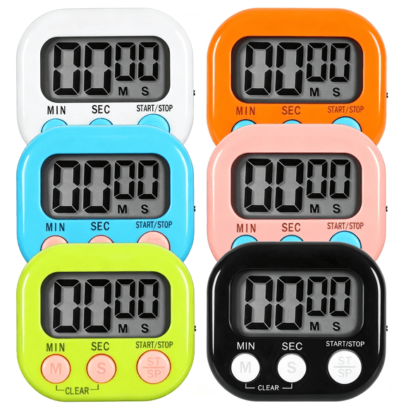 GJX 6 Pack Multi-Function Electronic Timer, Learning Management, Suitable for Kitchen, Study, Work, Exercise Training, Outdoor Activities(Not Including Battery)