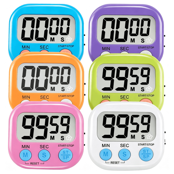 GJX 6 Pack Multi-Function Electronic Timer - Magnetic Digital Timers Big Lcd Display the Loud/Silent Switch Countdown Timer Extensively Use in Break Time, Cooking,Gym, Meeting, Classroom