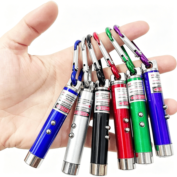 GJX 6 Pcs Cat Toys Laser Pointer Mini Keychain Laser Pointer Led Flashlight Dog Cat Laser Toy Pet Remote Control Laser (6 Pcs Pack B)