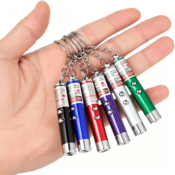 GJX 6 Pcs Cat Toys Laser Pointer Mini Keychain Laser Pointer Led Flashlight Dog Laser Toy Pet Remote Control Laser (6 Pcs Pack A)
