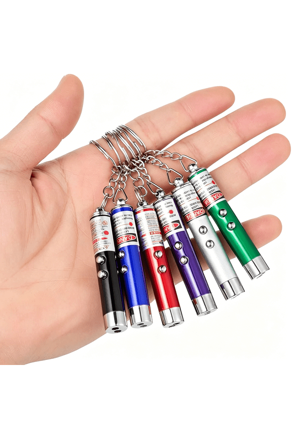 6 Pcs Cat Toys Laser Pointer Mini Keychain Laser Pointer Led Flashlight Dog Laser Toy Pet Remote Control Laser (6 Pcs Pack A)