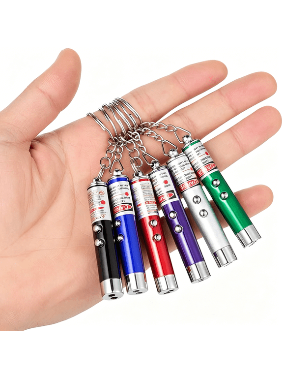 6 Pcs Cat Toys Laser Pointer Mini Keychain Laser Pointer Led Flashlight Dog Laser Toy Pet Remote Control Laser (6 Pcs Pack A)