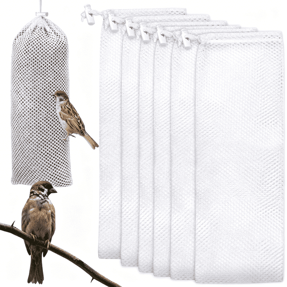 GJX 6 Pieces Finch Sock Feeder,Sturdy Thistle Sock Feeder Wild Bird Food Feeder Seed Sack Supply Tools Hanging Kits for Wildlife Goldfinch Feeding Garden Yard Outdoor,White,4.7 X 11 Inch