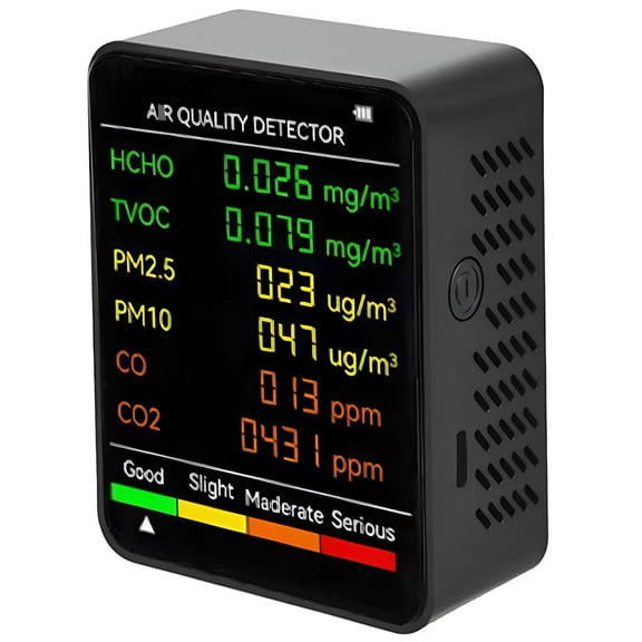 GJX 6-in-1 Air Quality Monitor ?PM2.5, CO2, Formaldehyde (HCHO), TVOC, CO & Temperature Detector | Portable Home & Office Air Tester With Real-Time Display