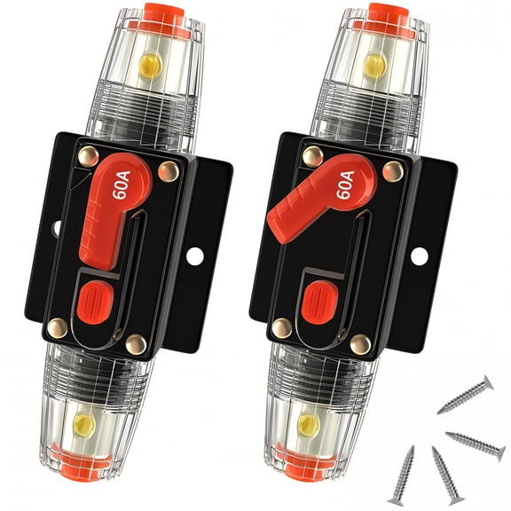 GJX 60 Amp Manual Reset Circuit Breaker Dc 12-48V Waterproof Inline Fuse Holder,3-15 Awg Overload Protection for Car Audio Sound Amplifier System Rv Marine Boat Truck Solar (Pack of 2)