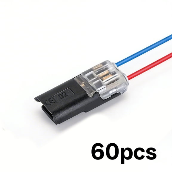 GJX 60 PCS Quick Connect Wire Connectors, No Wire Stripping - 2 Pin Double Wire Plug-in Connectors with Locking Buckle - Low Voltage LED Wire Connectors for Safe & Simple Wiring