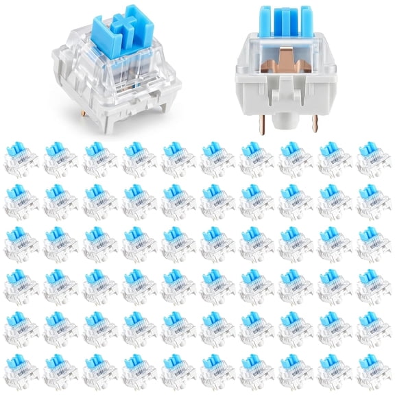 GJX 60 Pcs Mechanical Keyboard Switches,3-PIN Blue Key Switches Keyboard Clickers for 3D Printed Clicky Fidget,Dustproof Replacement Keys for Most Gaming Keyboards